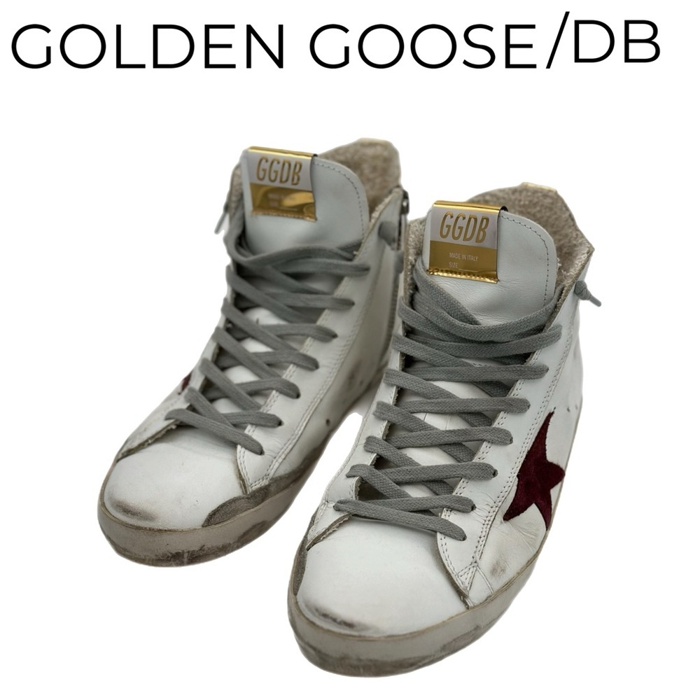 Golden Goose/DB Francy High-Top Sneakers | White Leather w/ Maroon Star ⭐️ 39 EU